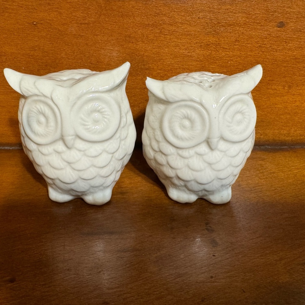 Set of Vintage White Ceramic Owl Salt & Pepper Shakers